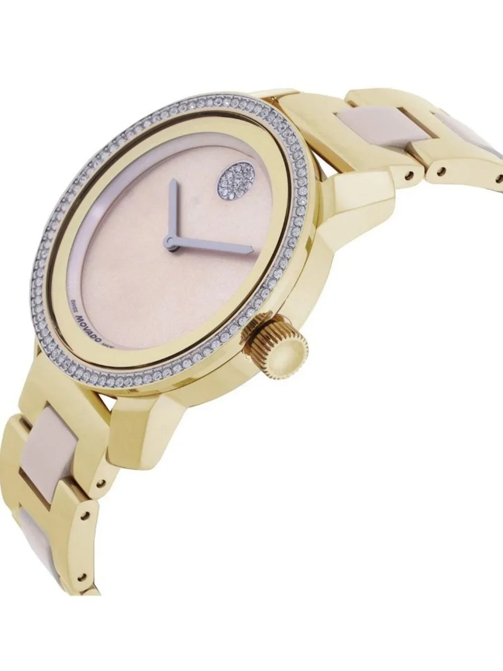 NWT Movado Bold Quartz Crystal Champagne Dial Ladies Watch